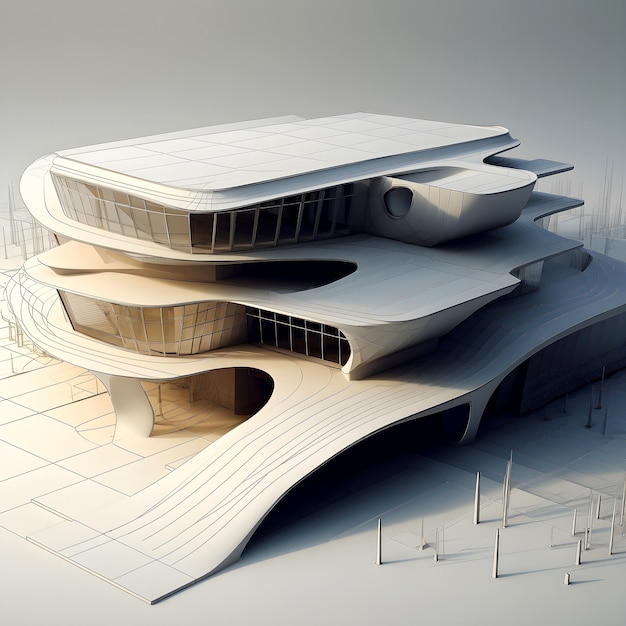 architectonisch ontwerp Handschetsen van architectonische combinatie met toekomstige moderne architectuur