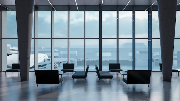 Architectural 3d rendering of business class waiting area at the airport terminal illustration