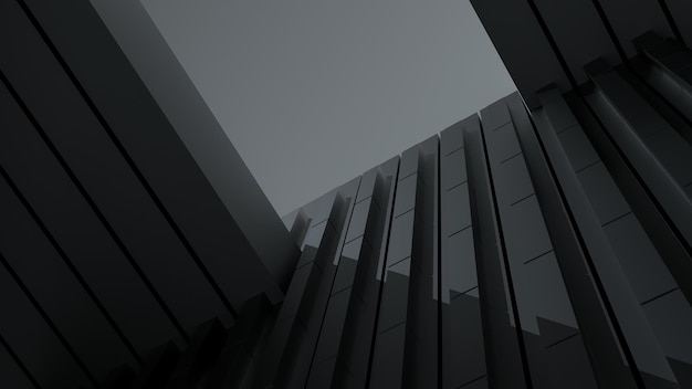 Architectural abstract design wall of blocks with ceiling black
concrete architectural structure dark abstract wall design with
shadows 3d render