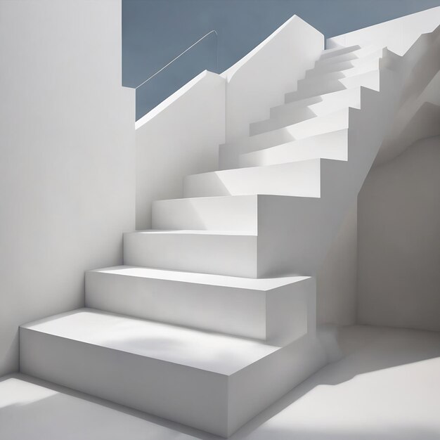 Architectural abstract minimalistic design white steps 3d illustration 3d rendering