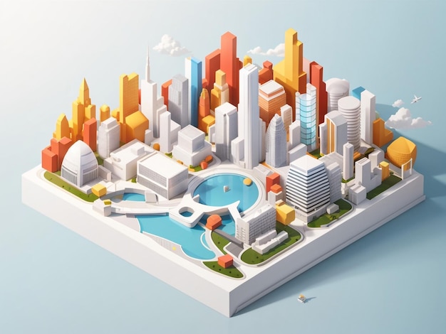 Architectural Ambiance Isometric White City Template 3D Urban Illustration