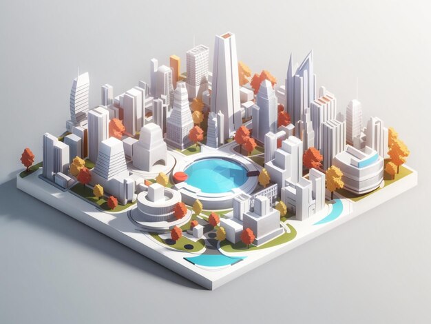 Architectural Ambiance Isometric White City Template 3D Urban Illustration