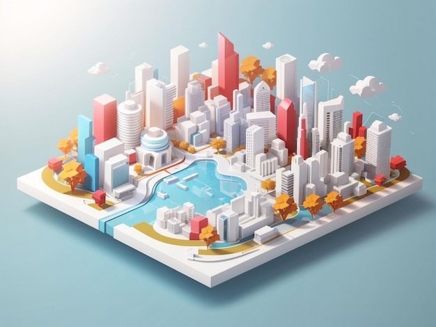 Architectural Ambiance Isometric White City Template 3D Urban Illustration