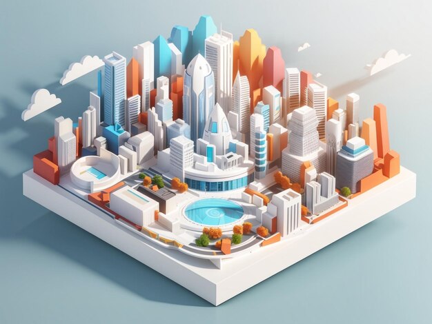 Architectural Ambiance Isometric White City Template 3D Urban Illustration