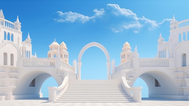 architectural background of buildings with stairs and clear blue sky