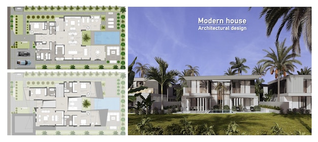 Architectural background. Modern house. Drawing. House plan