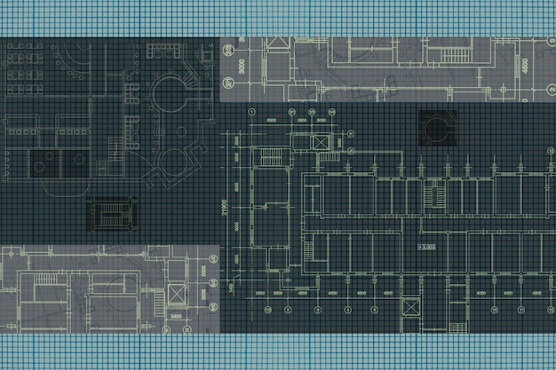 Photo architectural background with technical drawings. blueprints series. site plan texture. house blueprint, drawing, part of architectural project.