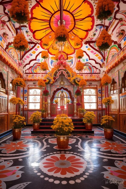 Photo the architectural beauty of a home or a temple adorned with gudi padwa decorations