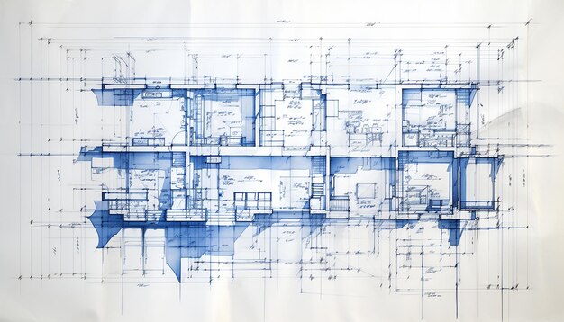 Architectural blueprint showing detailed floor plans and elevation