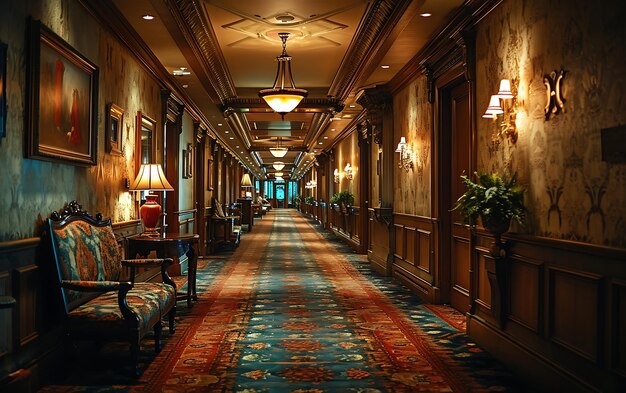 Photo architectural clean long hallway with doors on both sides