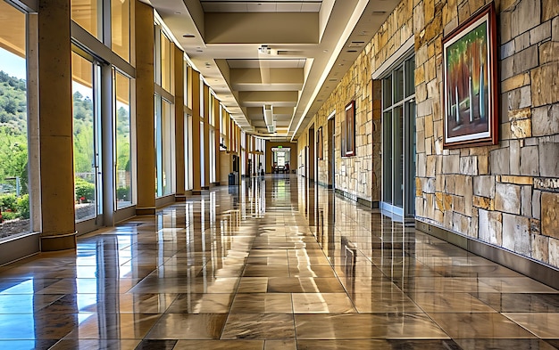 Photo architectural clean long hallway with doors on both sides