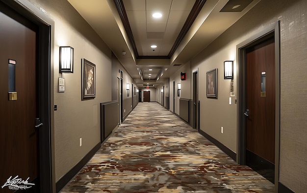 Architectural Clean Long hallway with doors on both sides