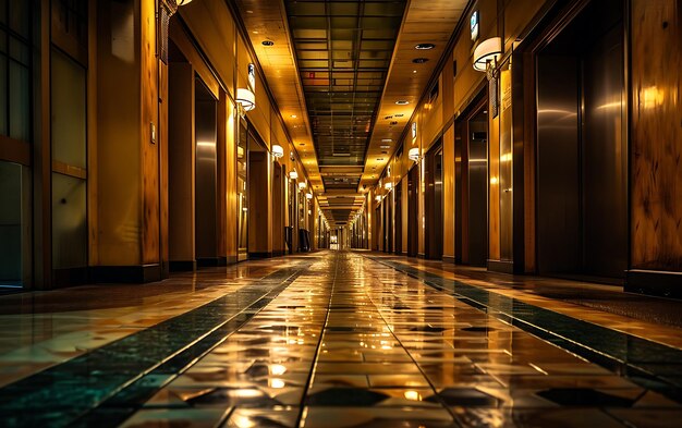 architectural clean long hallway with doors on both sides