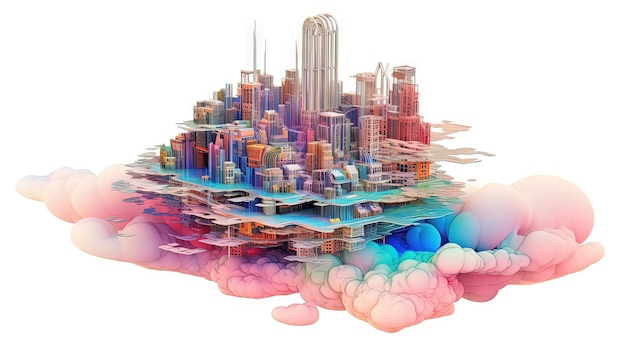 Foto concetto di cloud architettonico con struttura cittadina e connessioni ambiente privato urbano e concetto immobiliare