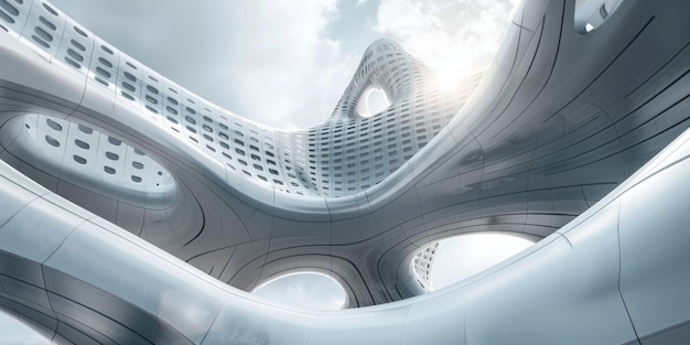 革新的な建物構造と未来的なコンセプトを特徴とする建築設計の背景