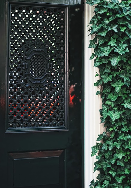 Architectural detail of a building on the main city center street of Amsterdam in Netherlands