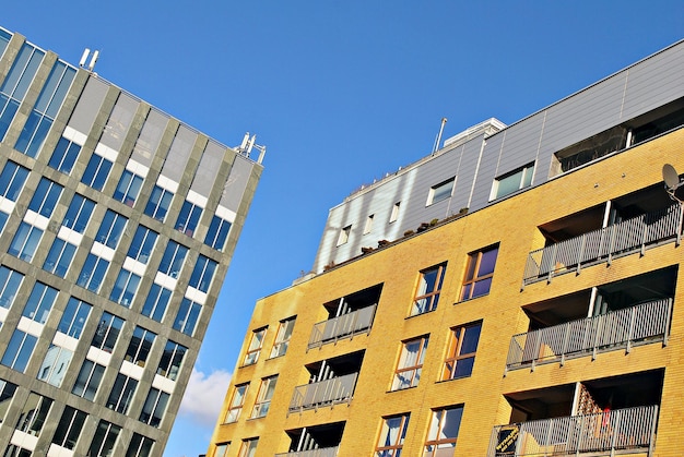 Architectural details of modern apartment building Modern european residential apartment building