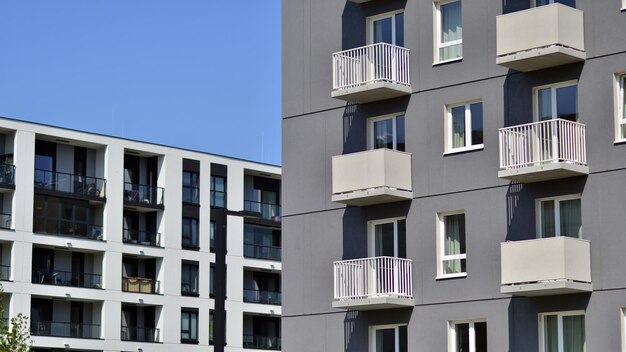 Architectural details of modern apartment building modern european residential apartment building