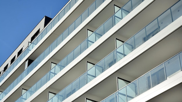 Architectural details of modern apartment building Modern european residential apartment building