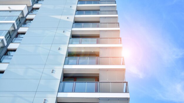 Architectural details of modern apartment building Modern european residential apartment building