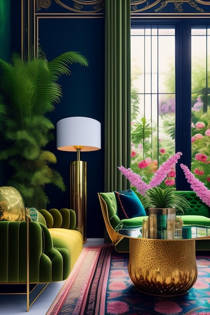 Architectural Digest-foto van een maximalistische groene achtergrond