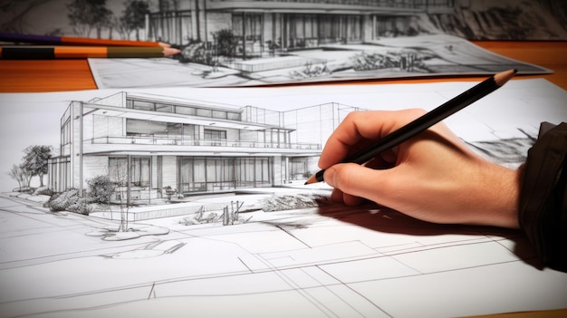 Architectural Drawing with a Pen in Commercial Imagery Style AI Generated