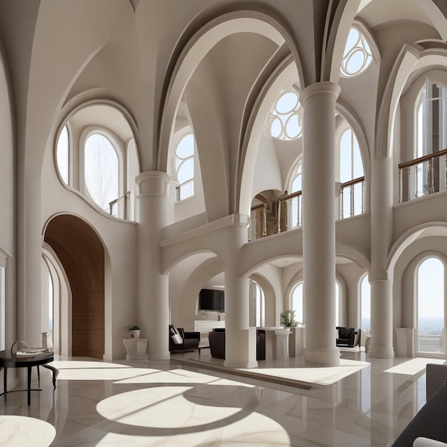 Architectural elegance modern Interior with large arched elements curved aesthetics contemporary s