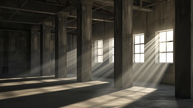 Architectural Elements Concrete Pillars in Warehouse