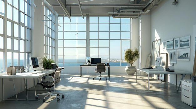 Architectural Firm Office An architectural firm office with expansive windows offering inspiring views providing natural light for drafting AI generated illustration