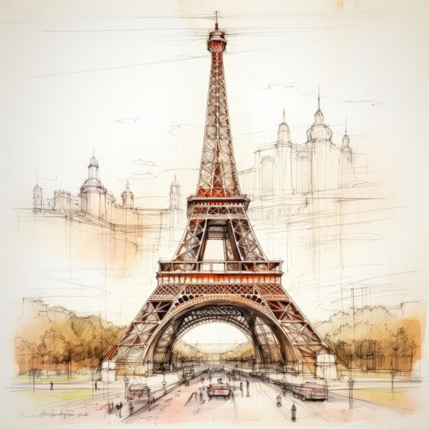 Architectural Hand Sketch of the Eiffel Tower Generative AI