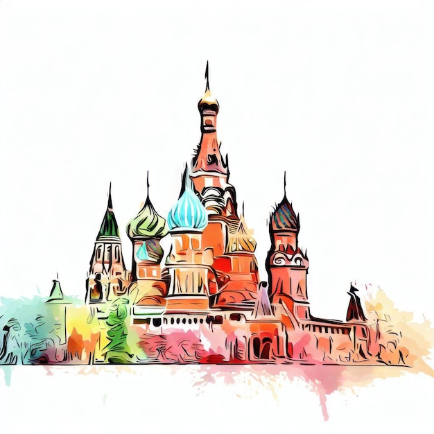 Architectural Heritage Watercolor Illustration of Kremlin Generative AI