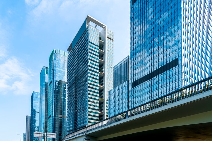 Photo 中心街の商業ビルの建築景観