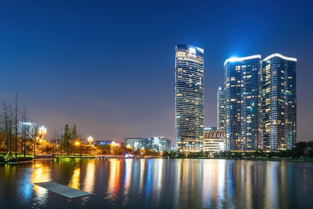 Architectural landscape night view of Chengdu Financial Center, Sichuan