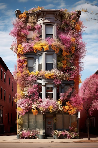 Архитектурная фотосессия, посвященная зданиям и сооружениям, окруженным весенними цветами