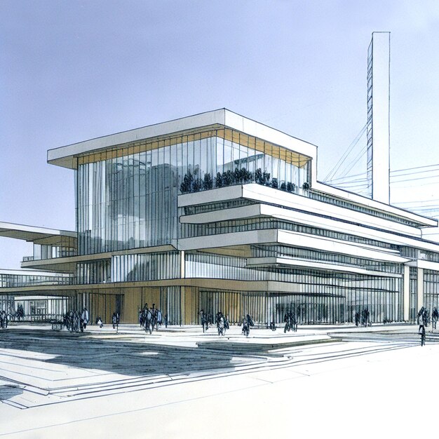 Architectural sketch of a modern building
