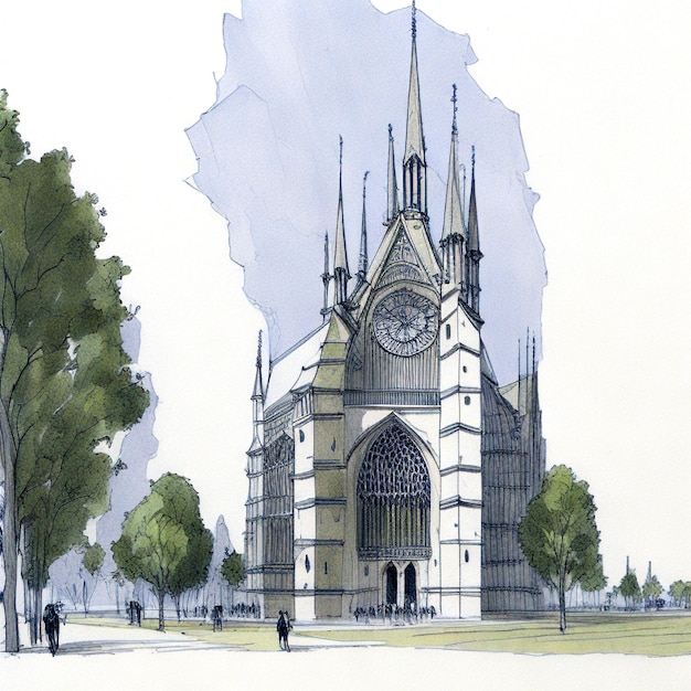 Architectural sketch of a Notre Dame du Hau