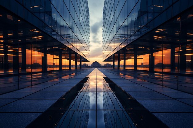 Photo architectural symmetry in twilight