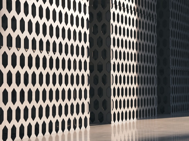 Архитектурноакустическая решетка фасада здания белого металла, текстура предпосылки