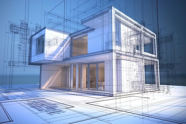 Architecture 3D and blueprints representation generative ai