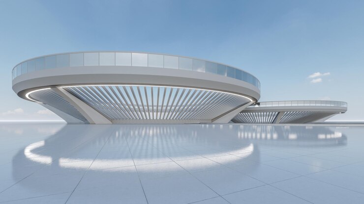 Photo architecture 3d rendering illustration of metallic modern hall