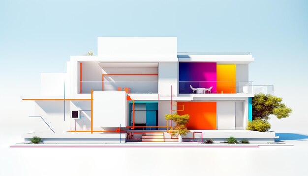 Foto architettura 3d rendering illustrazione di moderna casa minima su sfondo bianco