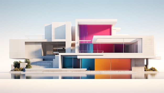 architecture 3d rendering illustration of modern minimal house on white background