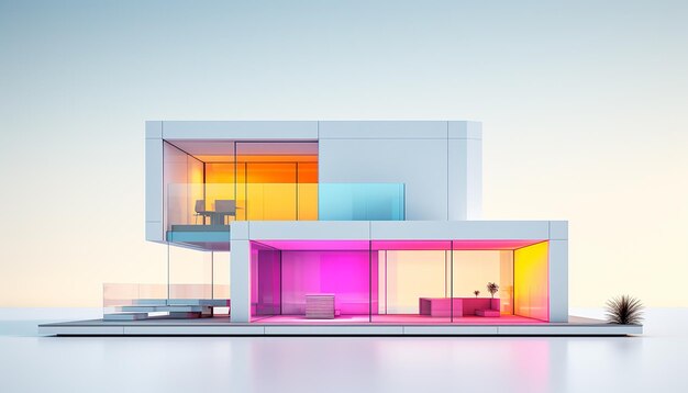 Architecture 3d rendering illustration of modern minimal house on white background