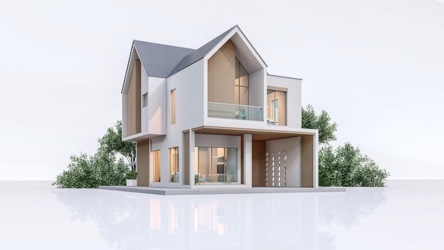 写真 白い背景の上のモダンな最小限の家の建築 3 d レンダリング図