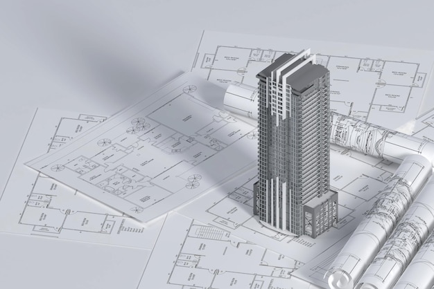 紙に描く建築背景デザイン作業