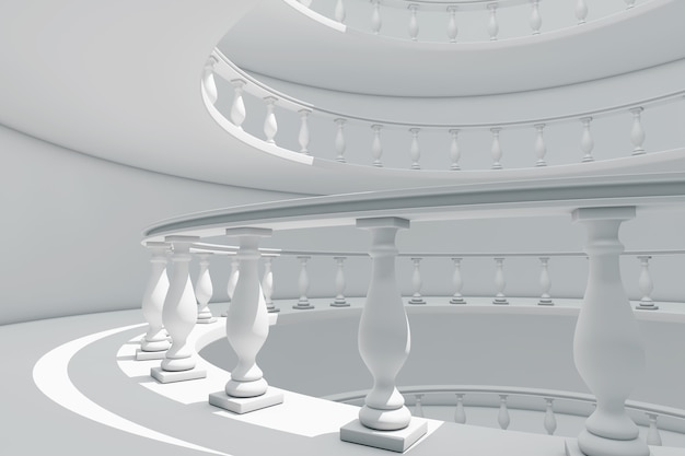 Architecture in classical style spiral balustrade way between\
floors extreme closeup. 3d rendering