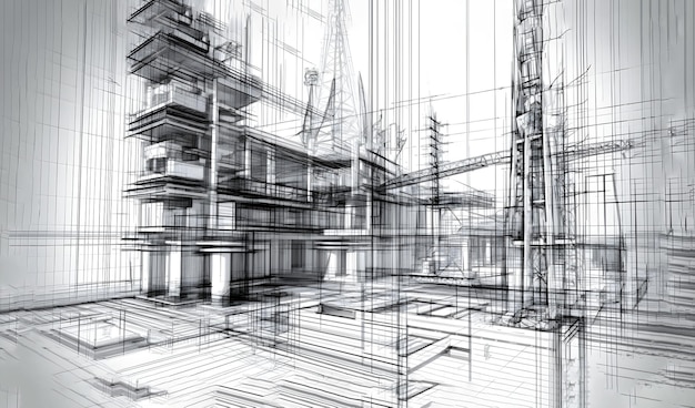 건설 와이어 프레임 개념 배경의 아키텍처
