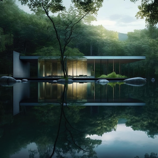 architecture design mansions minimalist look concrete and glass generative ai