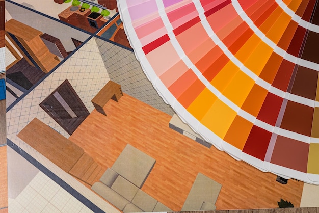 Architecture design and painted update color palette of drawings in the office