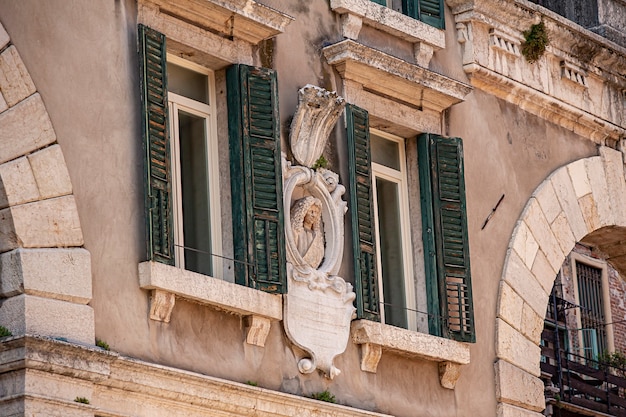 Architecture detail of some building in Piazza dei Signori in Verona in Italy